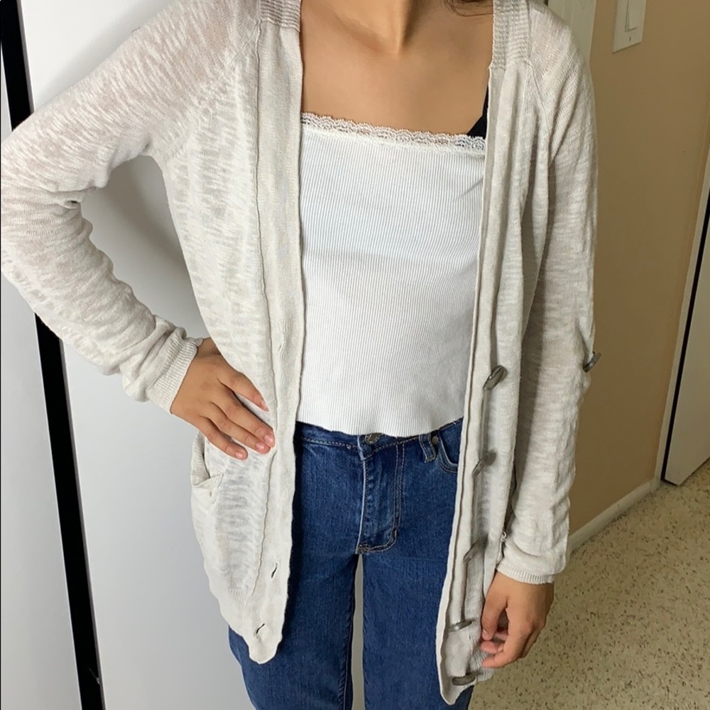 tan cardigan with buttons